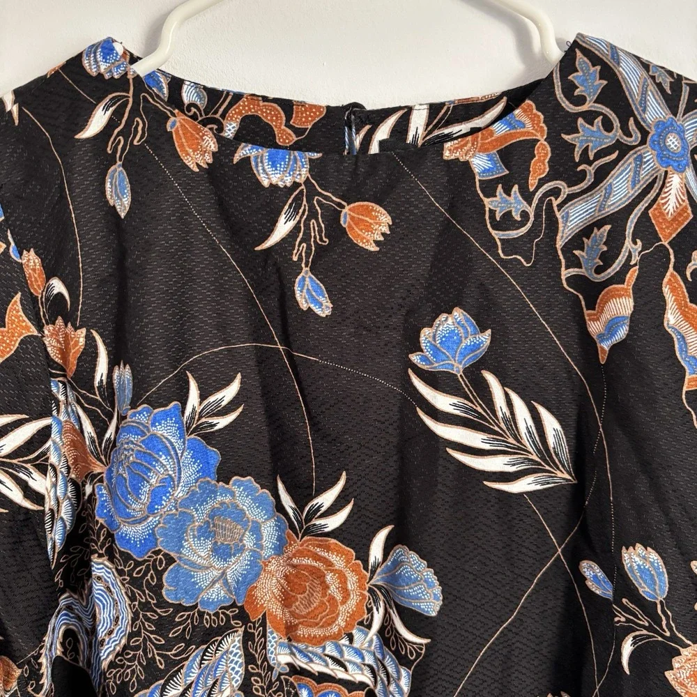 Batik Semar Tunic Shirt Women's 3L (Us Sz XL) Black Blue Orange High-low - Picture 3 of 11